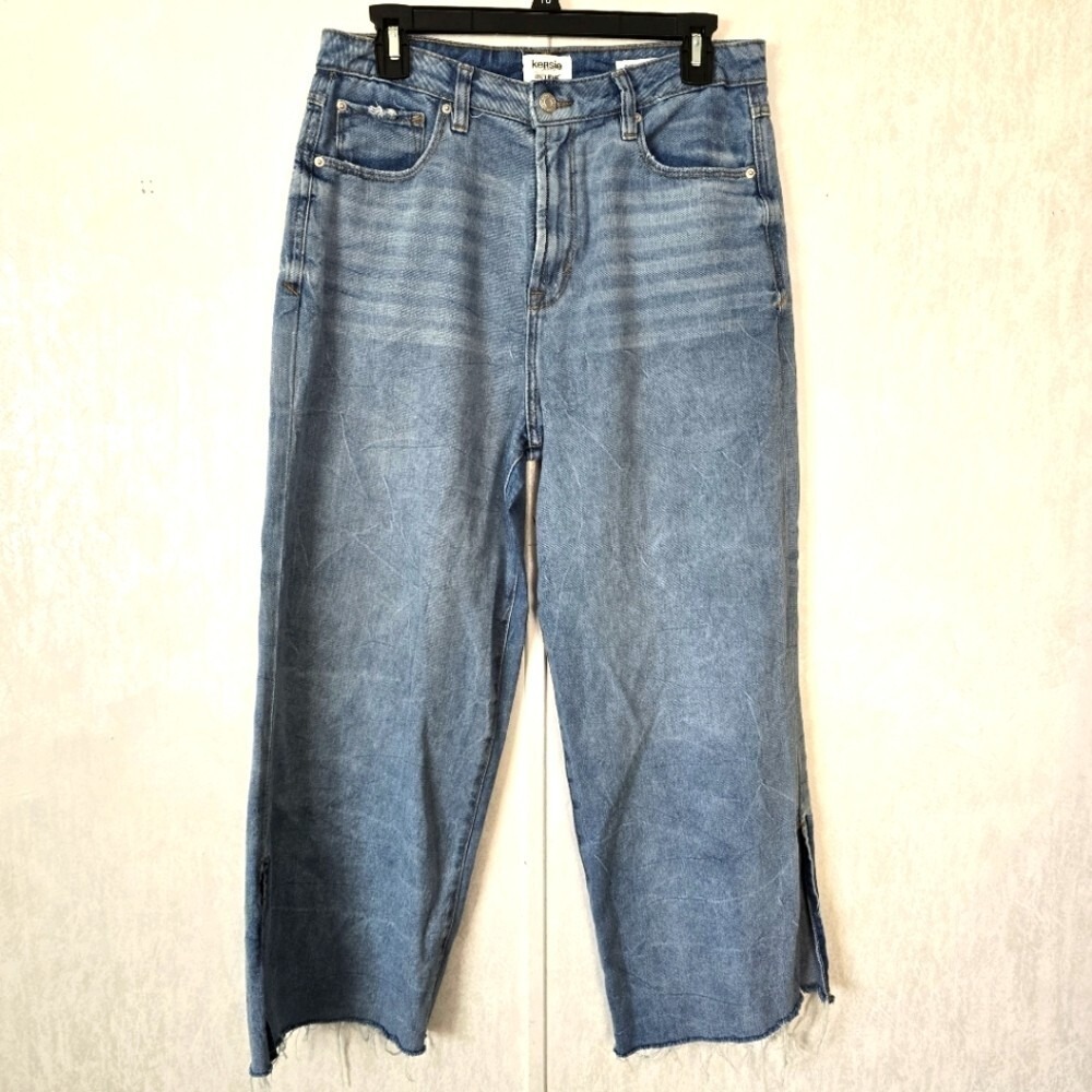 Kensie True Vintage Womens 8 Jeans Blue‎ Denim Wide Leg Cropped Baggy Split Hem